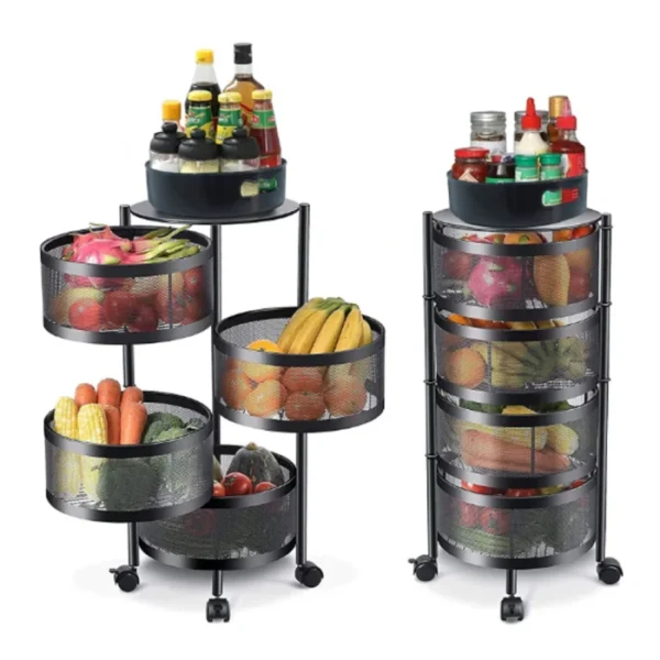 4 Layer (Round) Full Metal Fruit/Vegetable Rack (Black) - Image 4