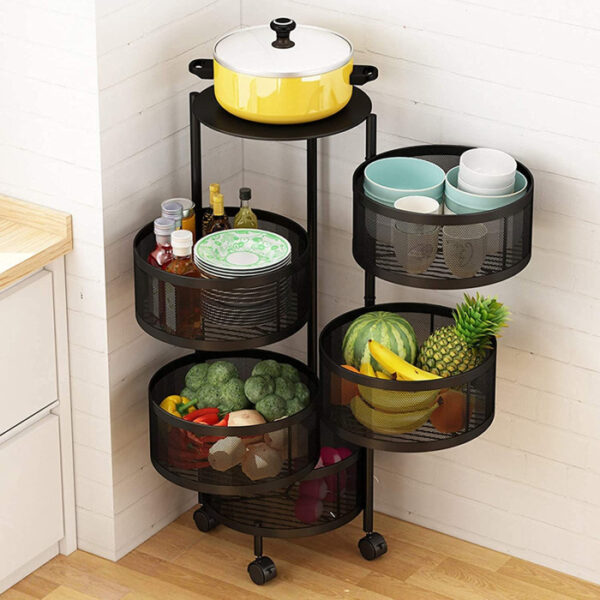 5 Layer (Round) Full Metal Fruit/Vegetable Rack(Black) - Image 5
