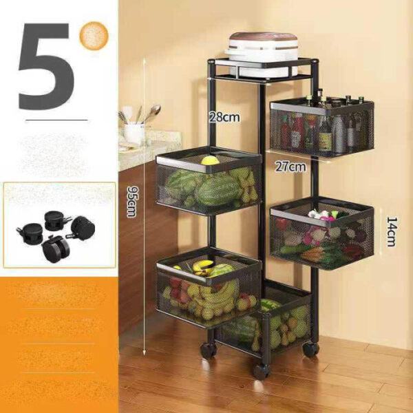 5 Layer (Square) Full Metal Fruit/Vegetable Rack (Black) - Image 2