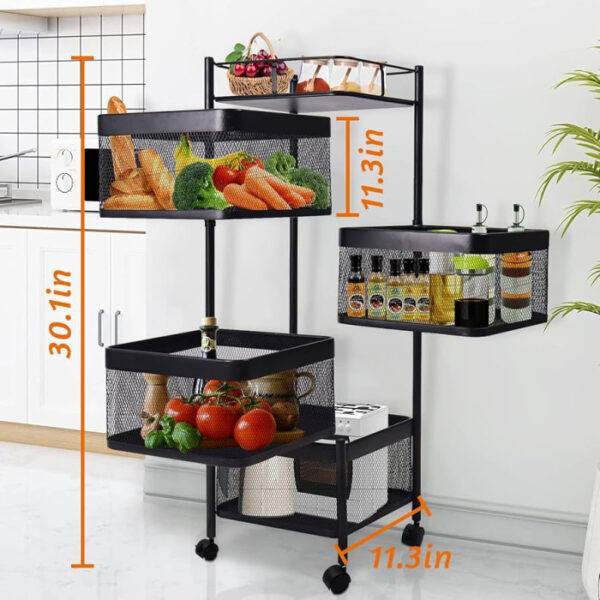 4 Layer (Square) Full Metal Fruit/Vegetable Rack(Black) - Image 2
