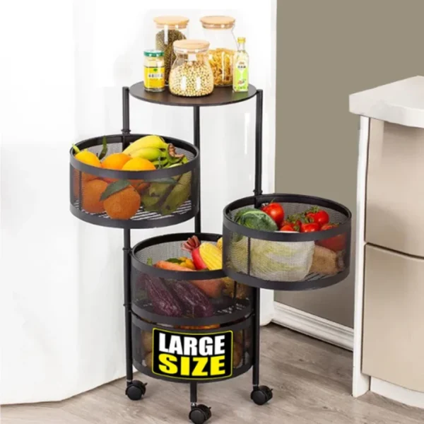 4 Layer (Round) Full Metal Fruit/Vegetable Rack (Black) - Image 6