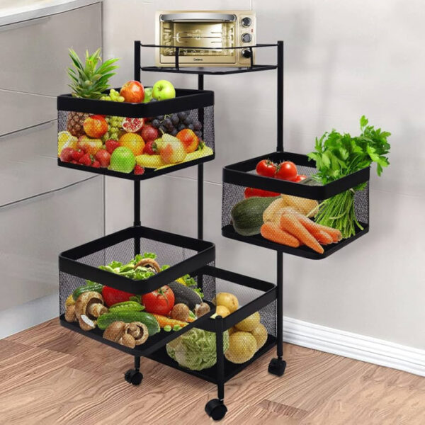 4 Layer (Square) Full Metal Fruit/Vegetable Rack(Black) - Image 4