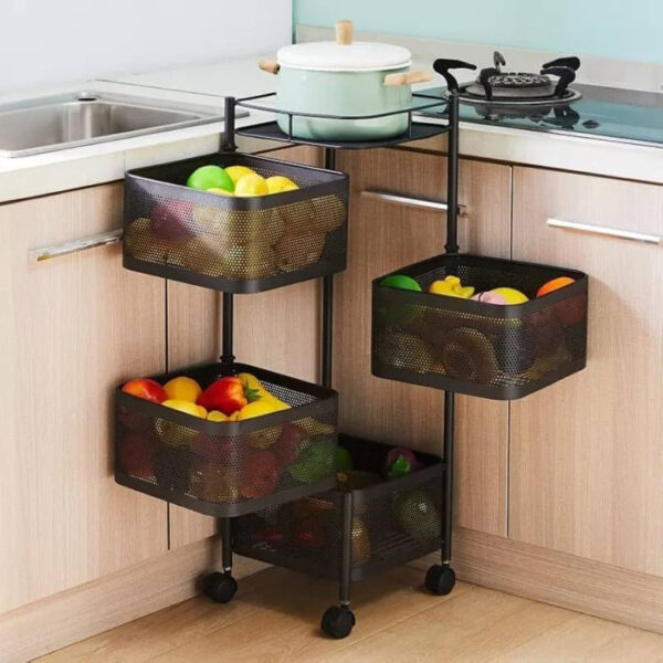 4 Layer (Square) Full Metal Fruit/Vegetable Rack(Black) - Image 3