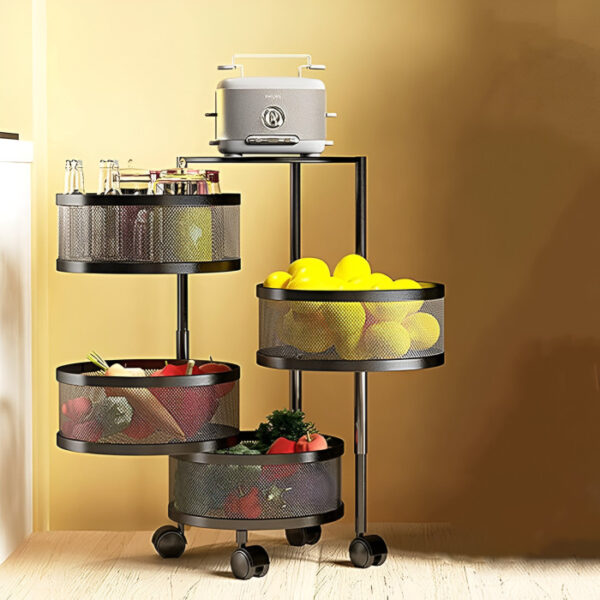 4 Layer (Round) Full Metal Fruit/Vegetable Rack (Black) - Image 7
