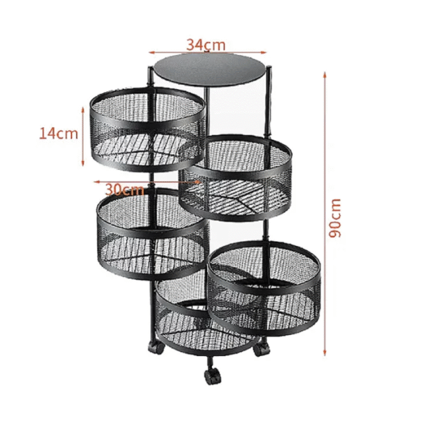 5 Layer (Round) Full Metal Fruit/Vegetable Rack(Black) - Image 2