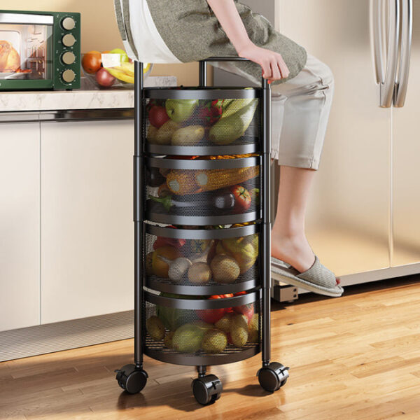 4 Layer (Round) Full Metal Fruit/Vegetable Rack (Black) - Image 5