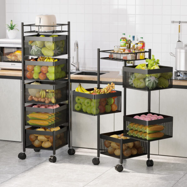 5 Layer (Square) Full Metal Fruit/Vegetable Rack (Black) - Image 3